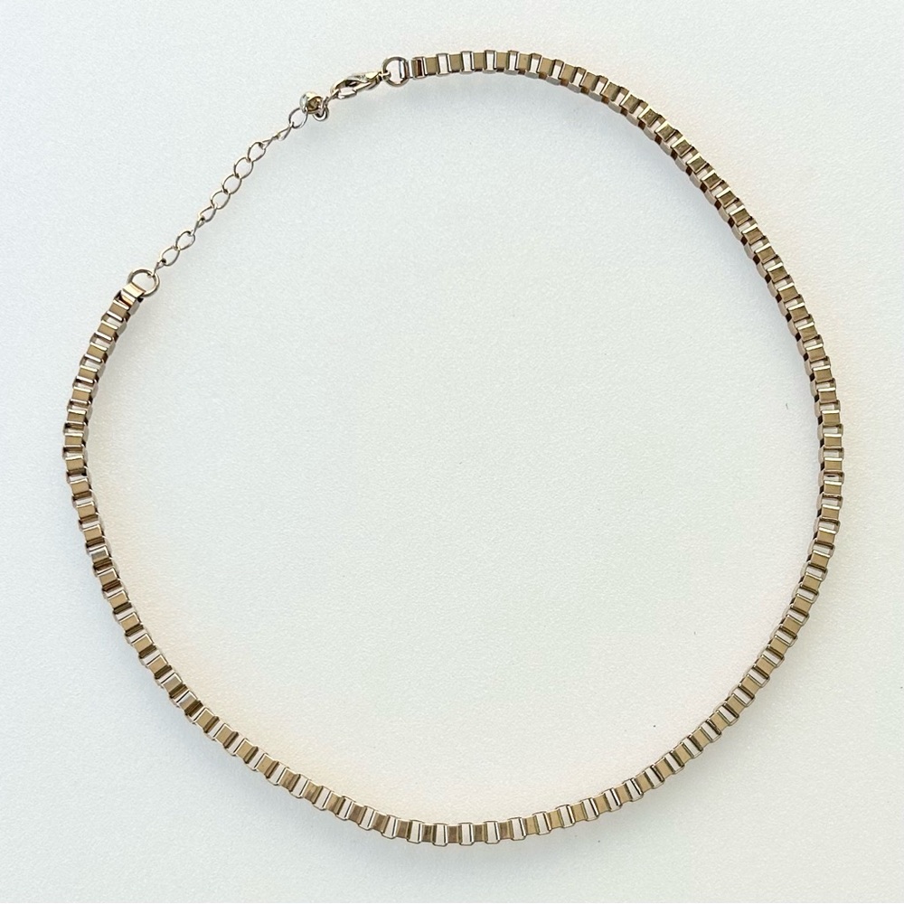 Vintage Box Chain Choker Necklace 16” Long Gold Plated